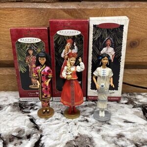 3 HALLMARK KEEPSAKE BARBIE ORNAMENTS DOLLS OF THE WORLD